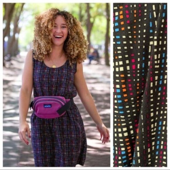 KAVU Midi Simone Summer Dress Pockets! Colourful Electric Grid Plaid NEW! - Picture 2 of 9